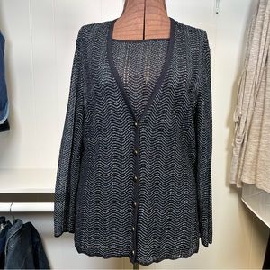 Escada Black Open Knit (2-Piece) Button Front Shell & Cardigan Set Size Large